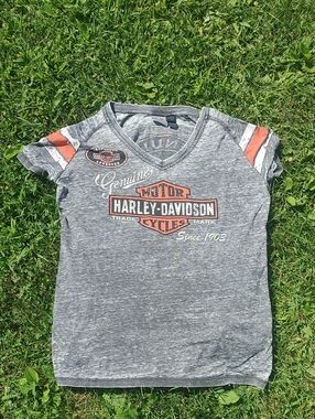 Harley-Davidson  Gray Heather Logo V-Neck Tee with Orange Accents